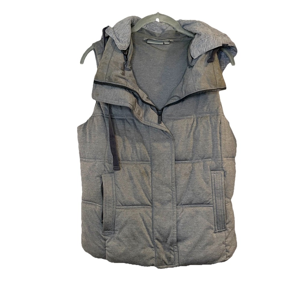 Athleta Womens Seeker Puffer Vest Womens Size S‎ Gray Grey Hooded Quilted